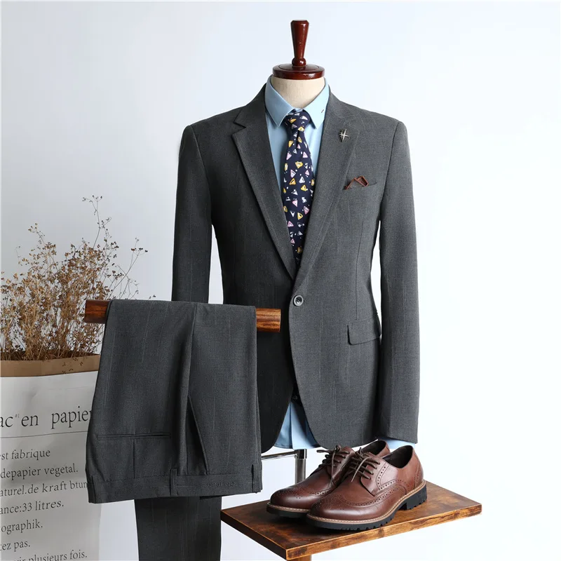 P157-traje ajustado de dos piezas para hombre, traje de boda, vestido de novio, otoño