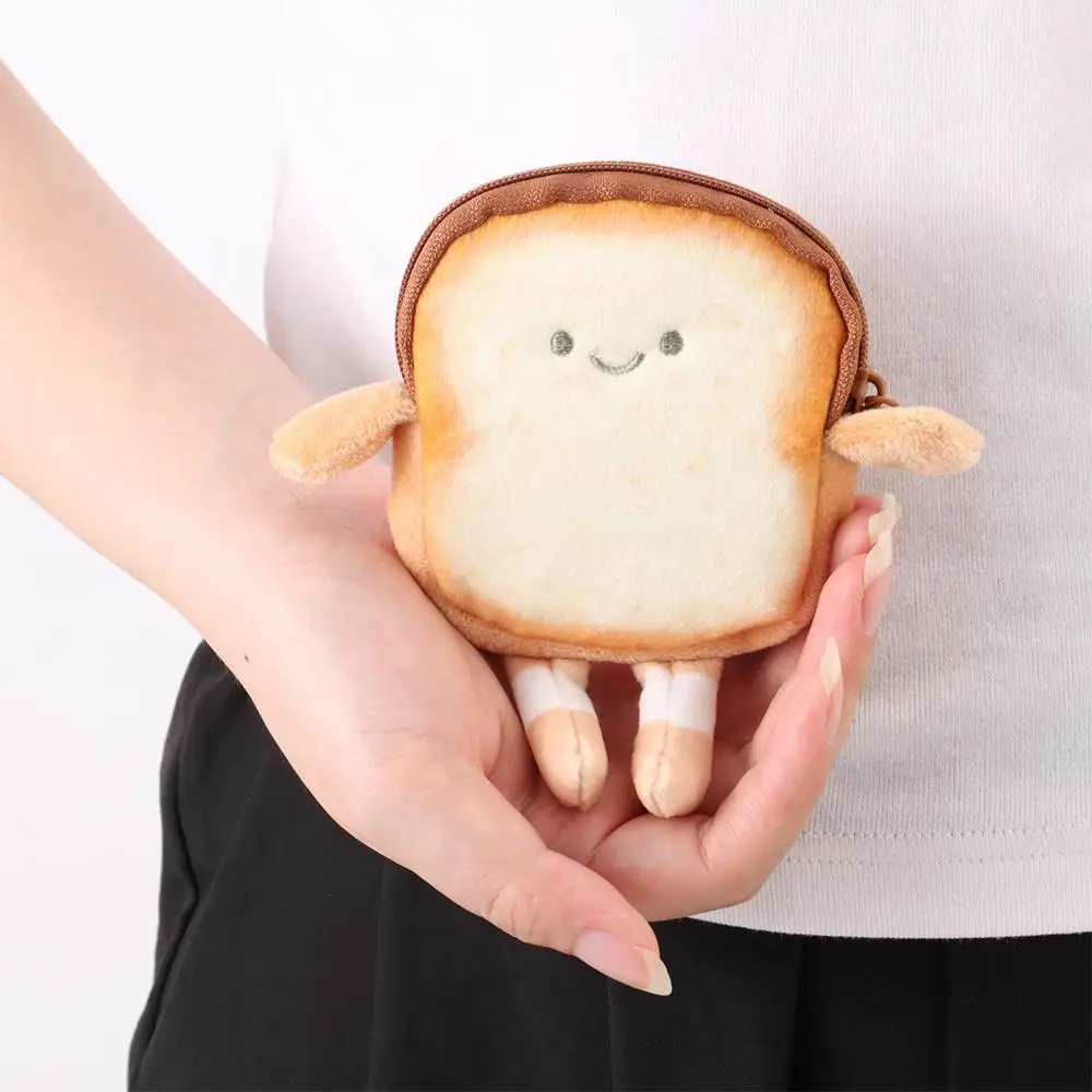Cartoon Toast Bread Plush Wallet Children Coin Purse Earphone Bag Coin Key Bag Doll Bag Pendant Birthday