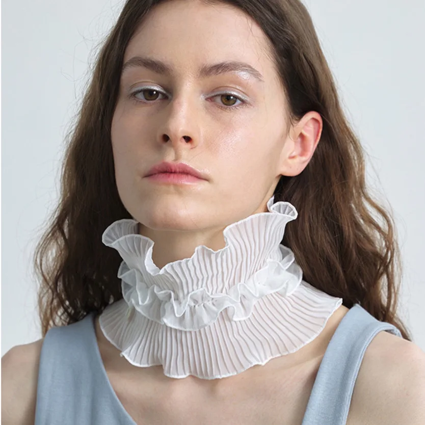 

Весенне-летний новый кружевной шарф, женский многофункциональный универсальный воротник рубашки, модное украшение, кружево с рюшами на краю, воротник
