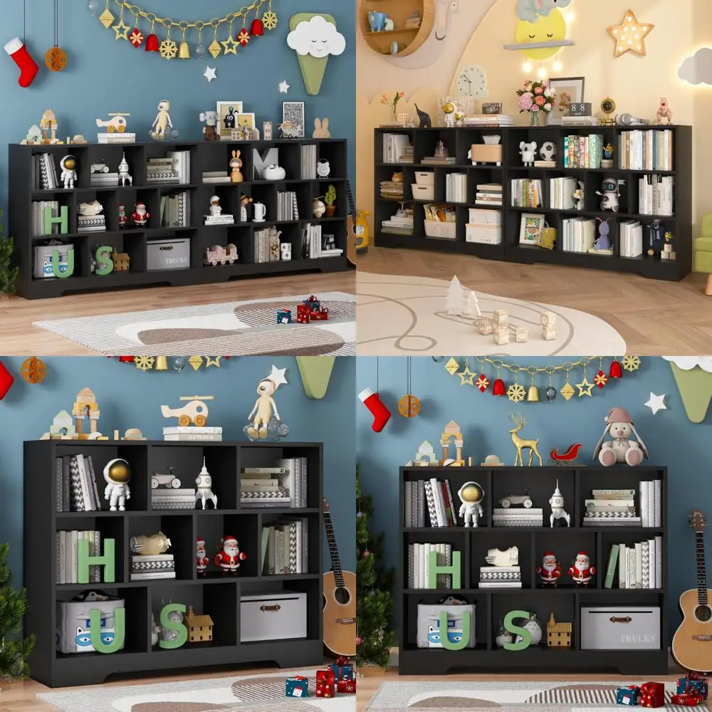 مجموعة أرفف كتب خشبية مكونة من 3 طبقات، منظم تخزين 10 مكعبات، خزانة كتب سوداء قائمة بذاتها مع أرفف مفتوحة، ديكور منزلي موفر للمساحة #1