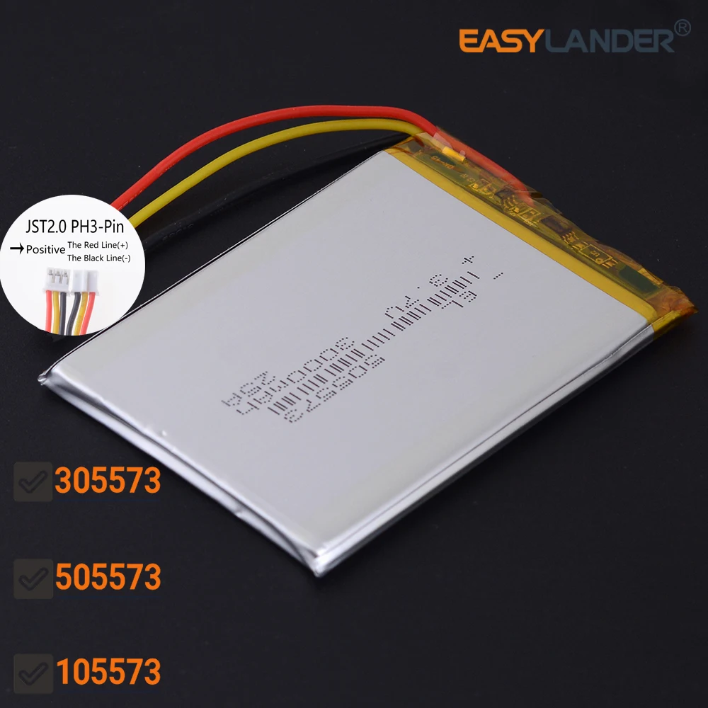 3.7V 3000mAh 305573 505573 105573 Li-Polymer Li Lipo Battery NTC Thermistor 3 Wires JST 3Pin 2.0mm