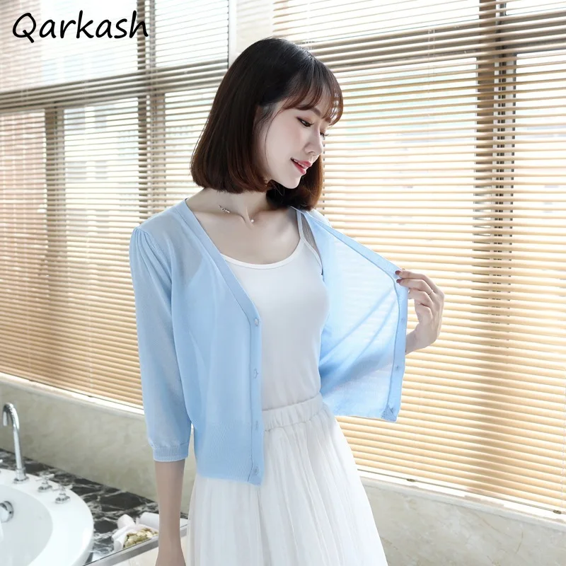 

Cardigan Women Knitwear Thin Summer Pure Various Colors Three Quarter Sleeve Females Tender New Arrival All-match Korean M-4XL