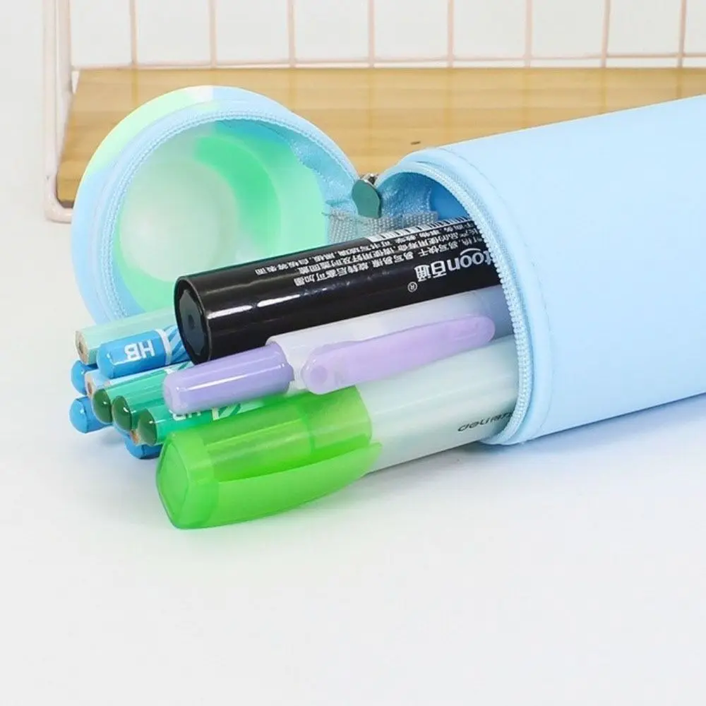 Practical Suction Cup Pen Holder Cute Silicone Ice Cream Pencil Bag Cartoon High Capacity Stationery Organizer Case For Students