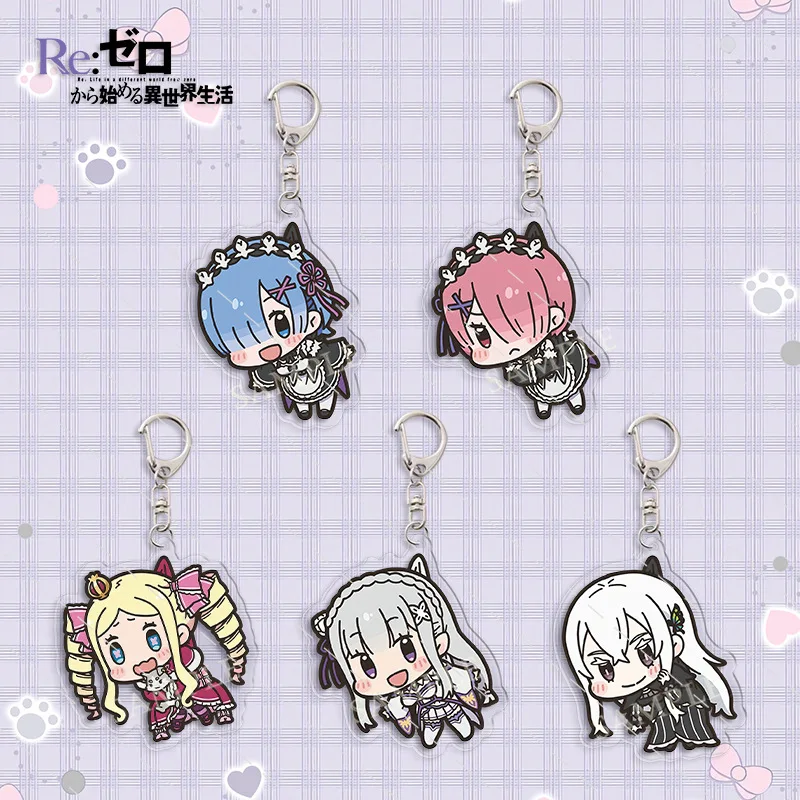 Re:life in A Different World From Zero Anime Keychain Emilia Rem Ram Car Backpack Key Chain Figures Pendant Decoration Gift