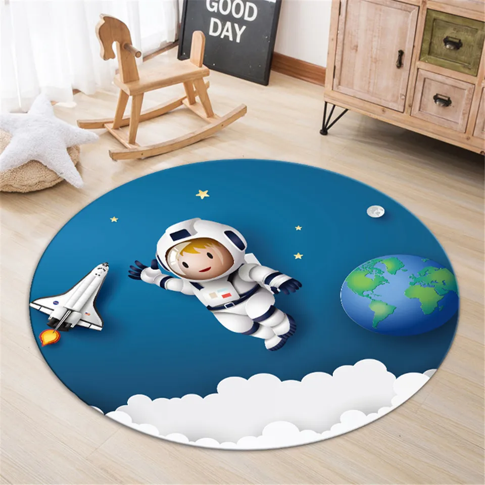 

Cute Cartoon Space Astronaut Round Carpet Printed Polyester Rug Children's Bedroom Play Mat Boy Room Crawling Mats Anti-slip Rug