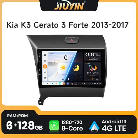 JIUYIN 자동차 라디오, 멀티미디어 비디오 플레이어, 내비게이션, GPS, 4G, 카플레이, 기아 K3, 세라토 3, 포르테, 2013-2017, 2 Din, 안드로이드 13