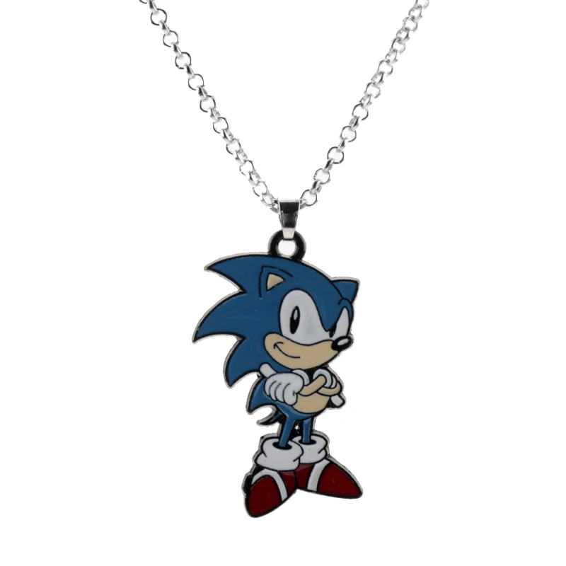 Cartoon Movie Sonics Necklace Keychain Kawaii Anime Figure Enamel Keyring Men Women Pendants Jewelry Accessories Gift