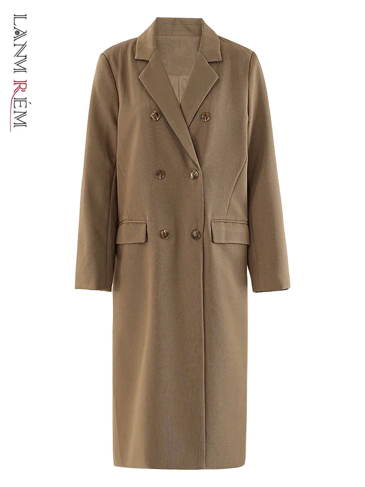 

LANMREM Office Lady Coat Notched Collar Double Breasted Long Sleeves Fashion Trench Female Clothing 2024 Autumn New CPG1796