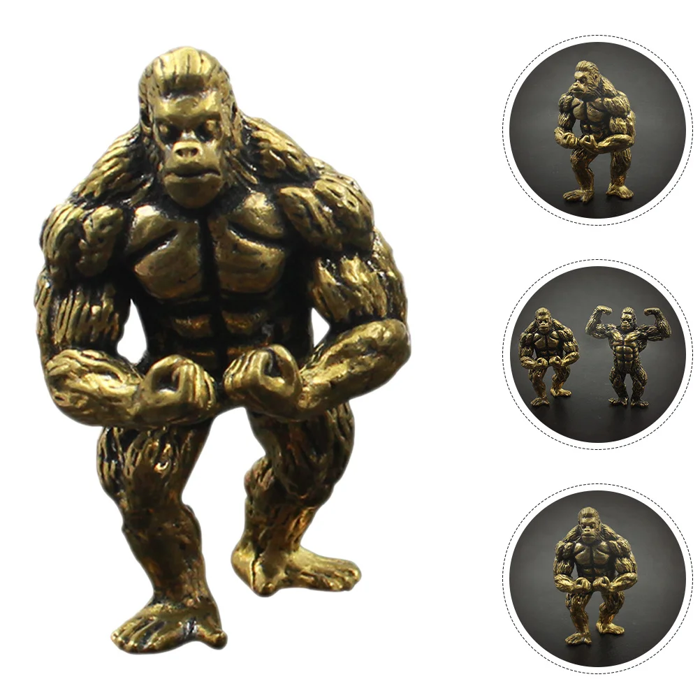 

Vintage Copper Desktop Gorilla Ornament Sturdy Desktop Decoration Wear Resistant Realistic Gorilla Decor