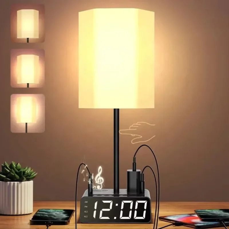 

LED Desk Lamp with BT speaker touch socket Reading Desk Table Light with USB Charging Port and Outlets clock