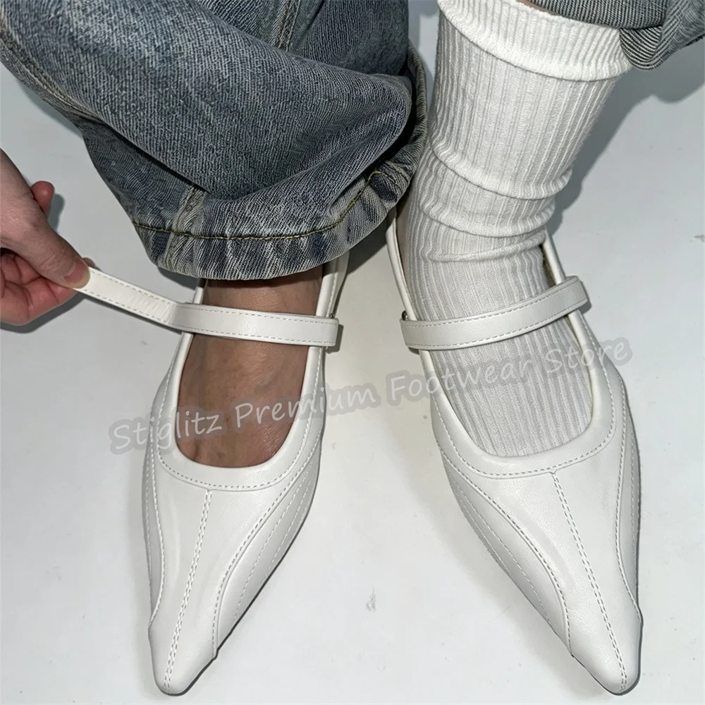 Women Pointed Toe Low Heel Mary Jane Flats Fashion One Strap Shallow Ballet Shoes Lady Casual Daily Walking Pumps