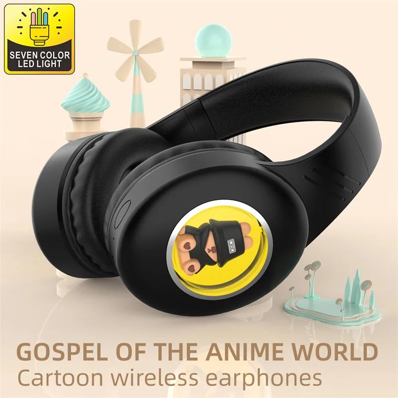 New ZW-050 Cartoon Doll Style Wireless Bluetooth Headphones HD Mic HiFi Sound Quality Colorful Dazzling Cute Game Music Headset