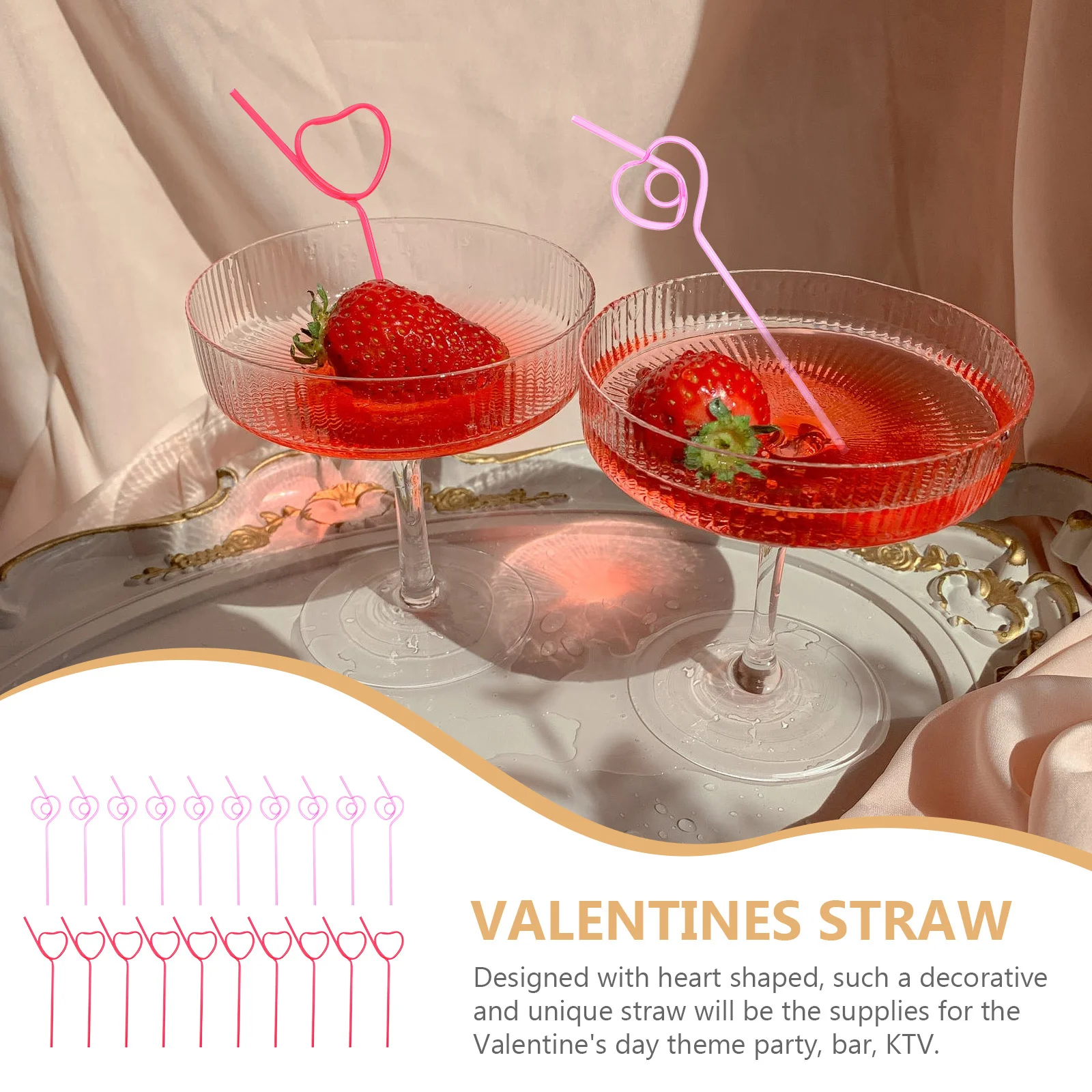 

40Pcs Heart Shape Straws Premium Reusable Drinking Straws Valentine's Day Party Supplies Decorative Valentines Straw