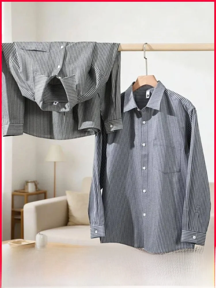 

Comfortable Casual Men's Long Sve irt Stripe Design Spring Faion Versatile Stand Fit Polyester Fiber Breathable Ski...