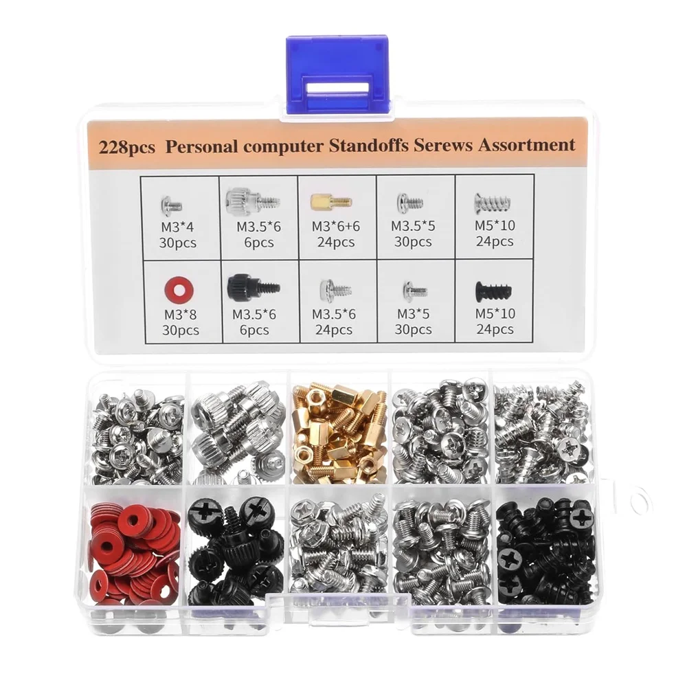 228pcs PC Computer Screws Standoffs Set Kit, for Hard Drive Computer Case Motherboard Fan Power Graphics