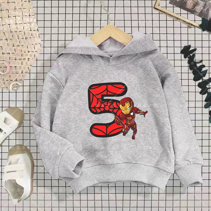 

Boy Birthday Number 3-12 Girl Disney Cartoons Spiderman Kawaii Children Top Boy Baby Clothes Hoodie Disney Kawaii Cartoons Kids