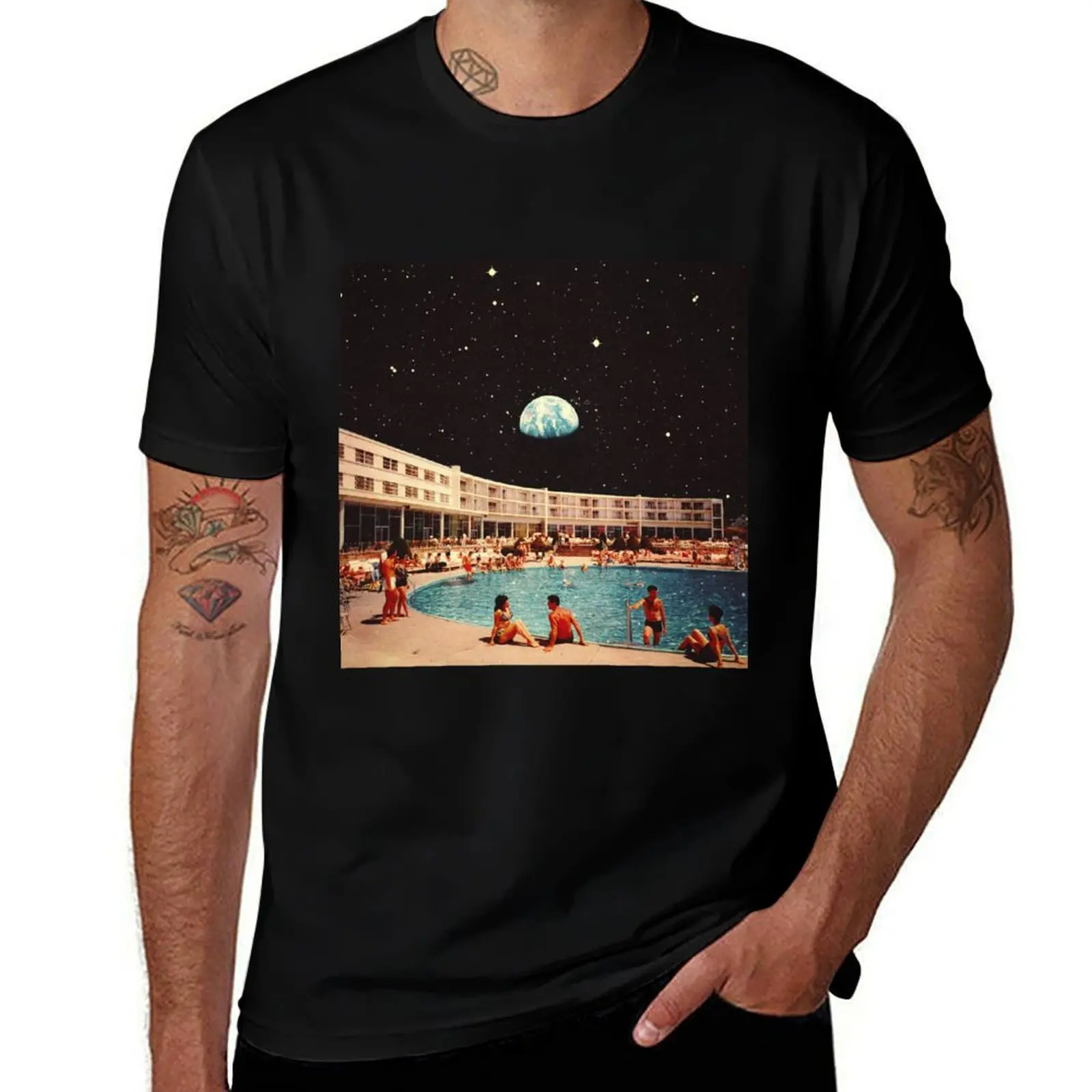 

Lunar Pool Life - Retro-Futuristic Holiday Resort, Science Fiction Collage T-Shirt anime tshirt T-Shirt