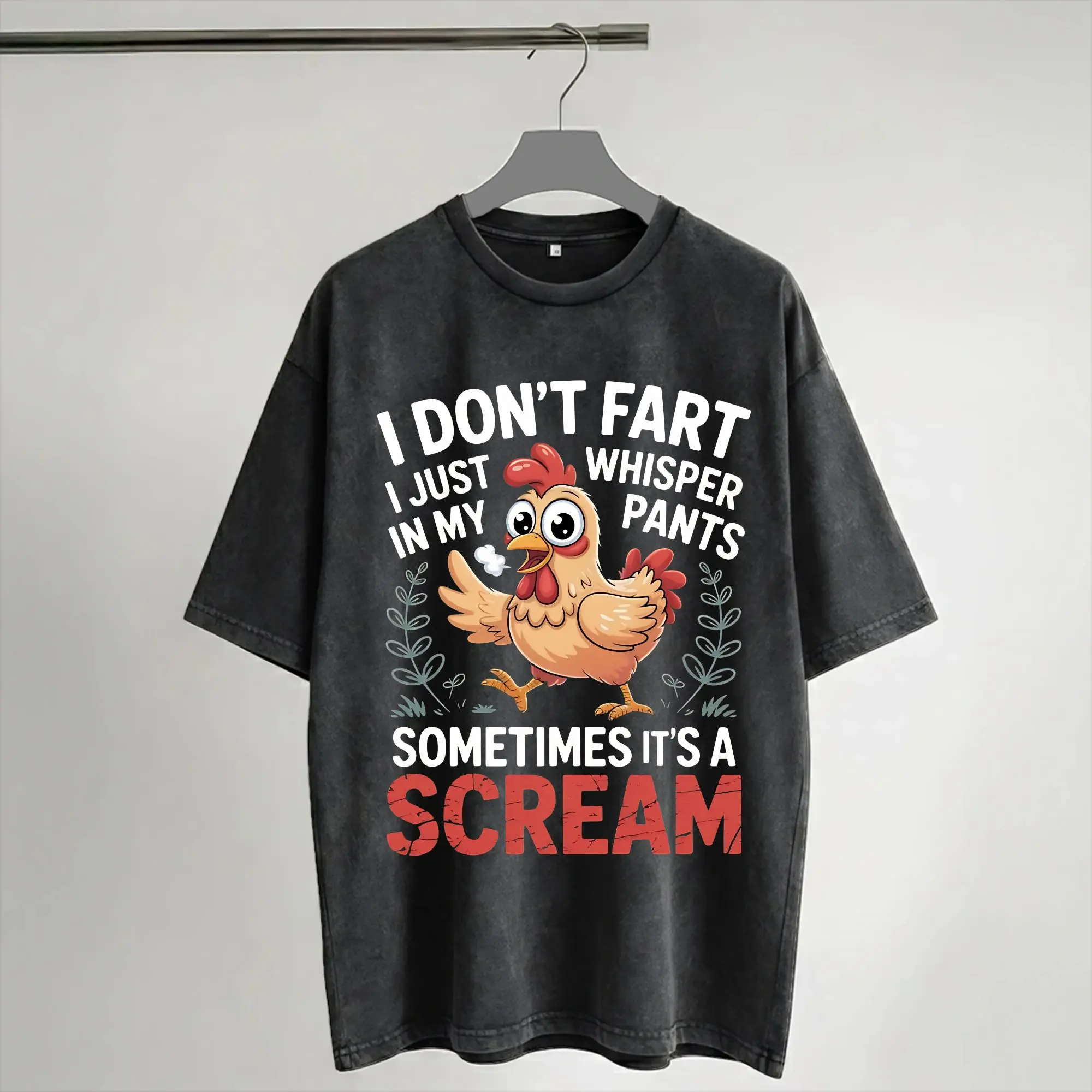 Summer Don't Scare Me I Fart Easily Funny Sarcasm Funny Chicken Washed Shirt Outfit Harajuku T-Shirts  for Men Women Tee