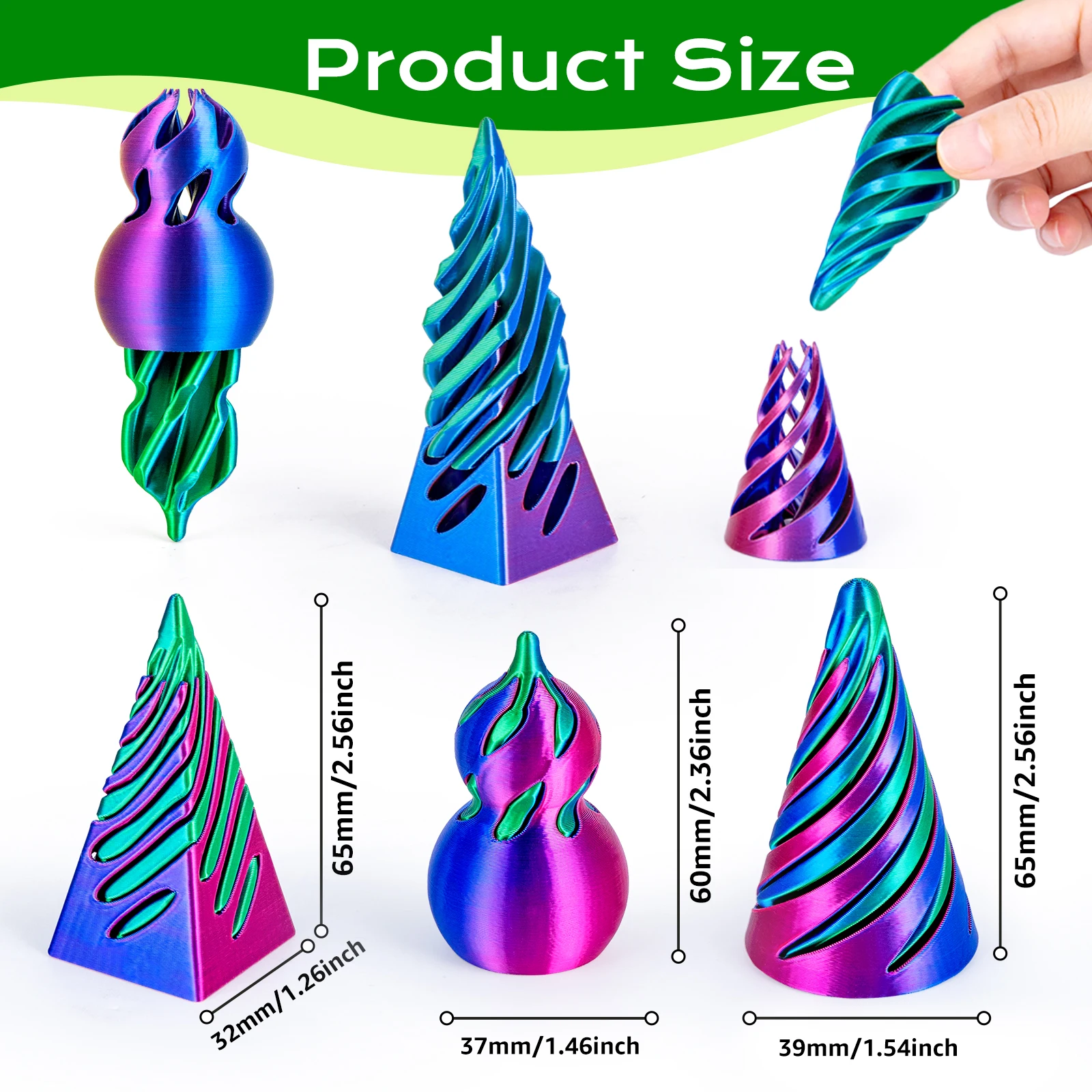 3PCS Impossible Cone Pyramid Spiral, Passthrough Optical Illusion, Stress Relief Anxiety, Desk Accessory, Office Gift