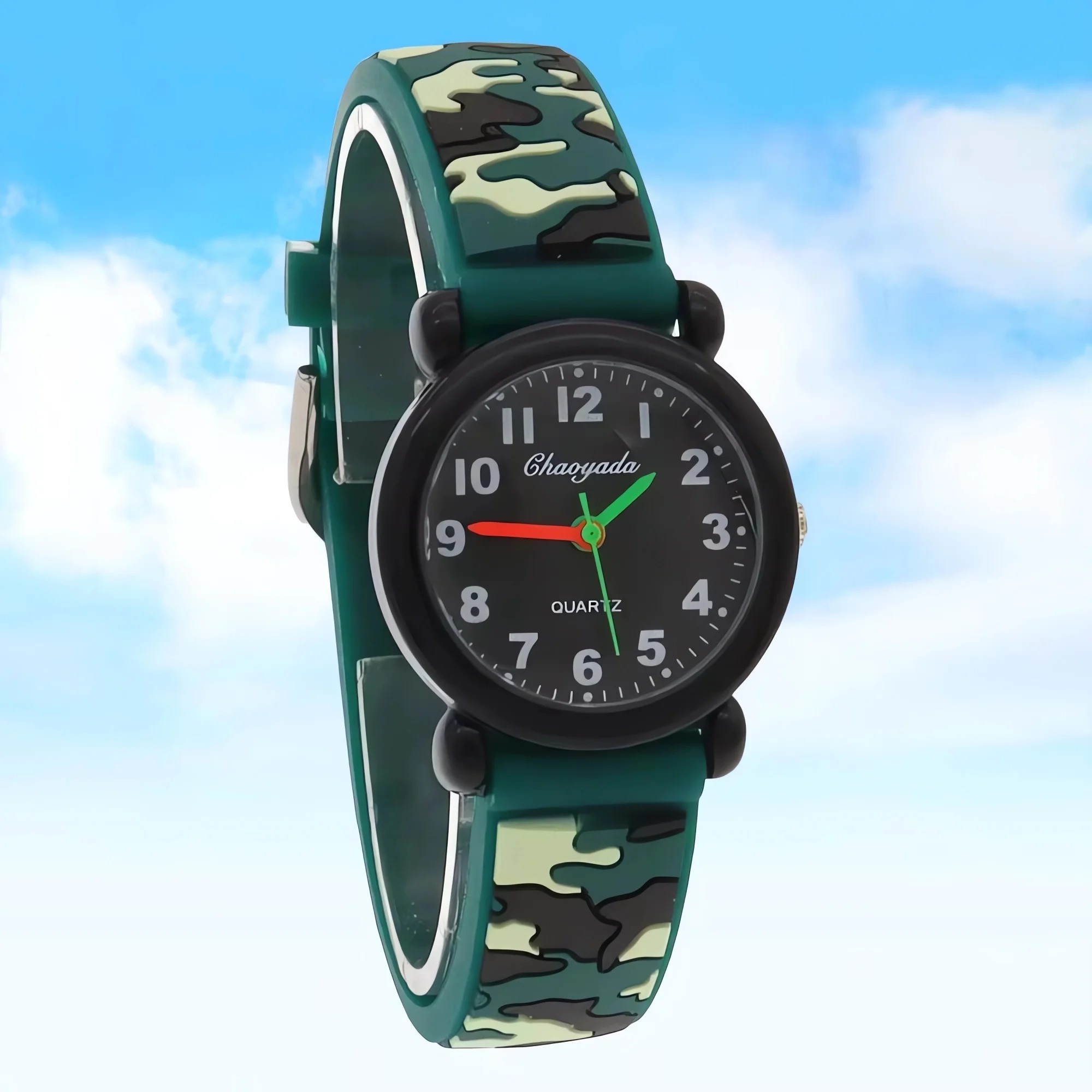 Fashion Camouflage Silicone Strap Quartz Watch Waterproof Digital Kids Clock Cool Students Timepiece for Boys & Girls