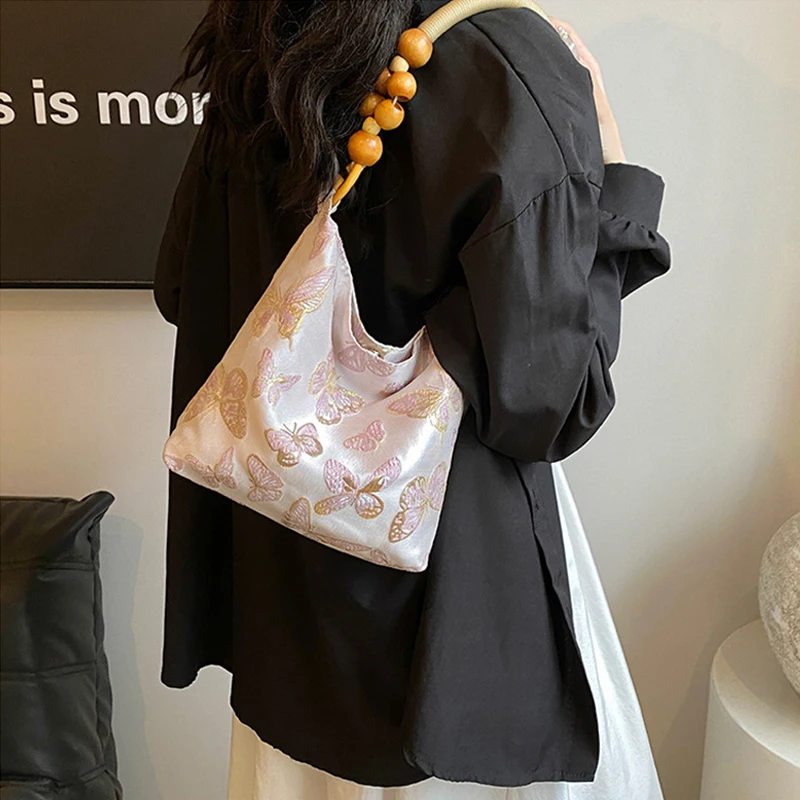

Женская элегантная универсальная маленькая сумка подмышками, женская парусиновая сумка на плечо под мышками, женская сумка с застежкой и вышивкой бабочки, дорожные сумки