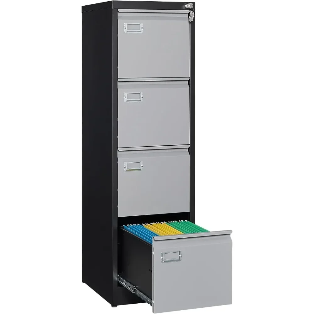 4 Drawer File Cabinet, Filing Cabinets for Home Office, Metal Vertical File Storage Cabinet with Lock, Locking File Cabinet