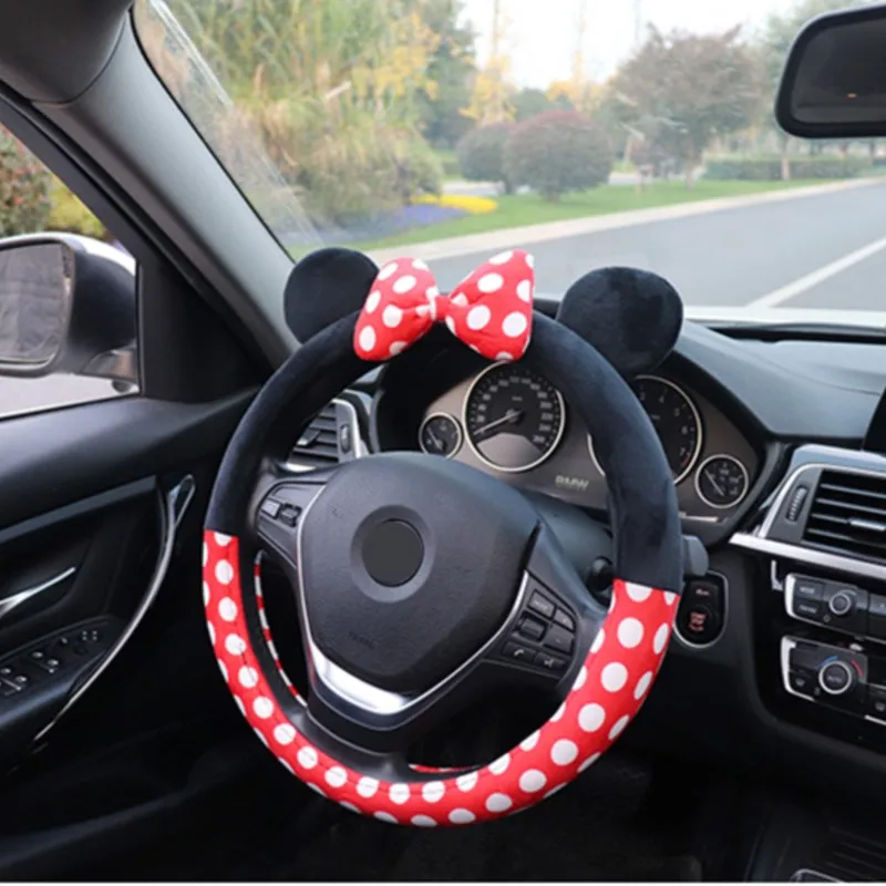 New Cute Cartoon Steering Wheel Cover for Girls Women Plush 10 Colors Car Accessories Steering Wheel Cover Creativity Universal