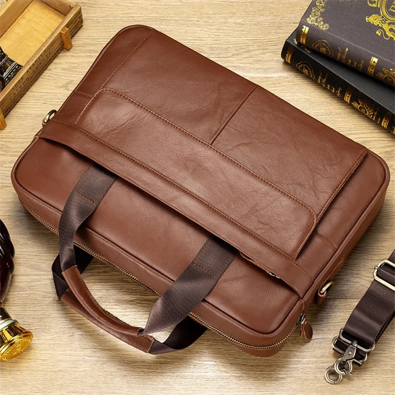 Valigetta per laptop Bussiness in pelle di mucca Valigetta portatile grande in vera pelle Borsa a tracolla o a tracolla da uomo multifunzionale