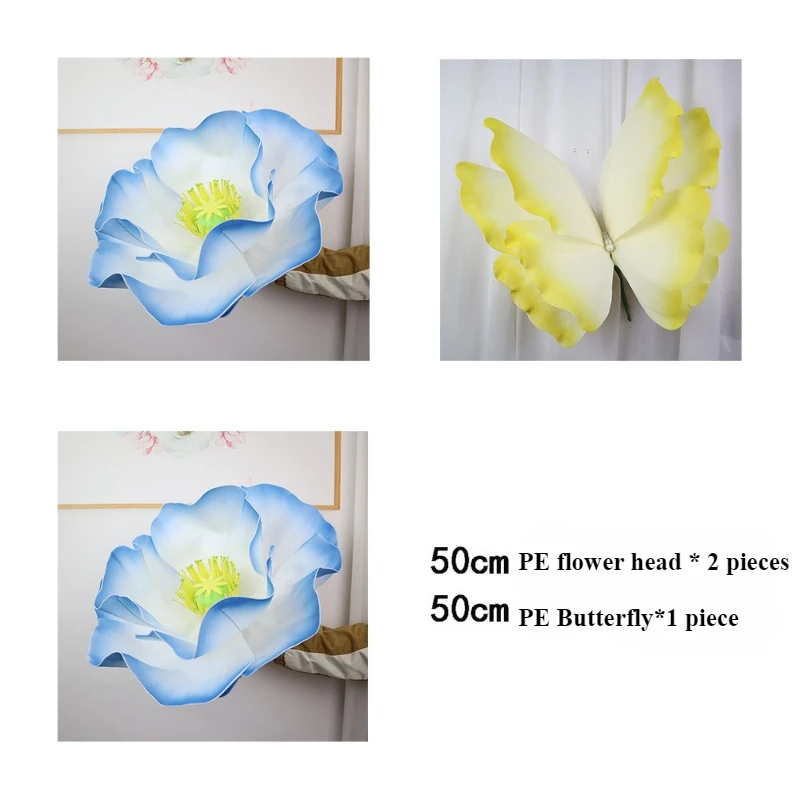 

3D-композиция из искусственных пенопластовых роз, бабочек и маков ручной работы для оформления витрин торговых центров и декораций для мероприятий