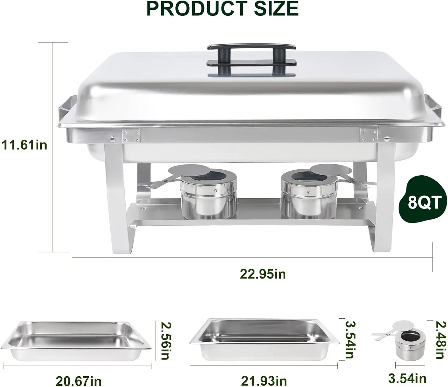 4 Pack Chafing Dish Buffet Set, 8QT Stainless Steel Rectangular Chafers and Buffet Warmer Sets for Catering, with Food & Water P