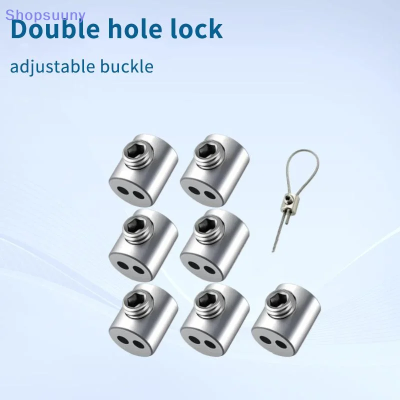 [SU]5Pcs Steel Wire Rope Clamp Stainless Steel Cable Hanging Clip Double hole Adjustable Screws Fixed Hardware Accessories[SU]