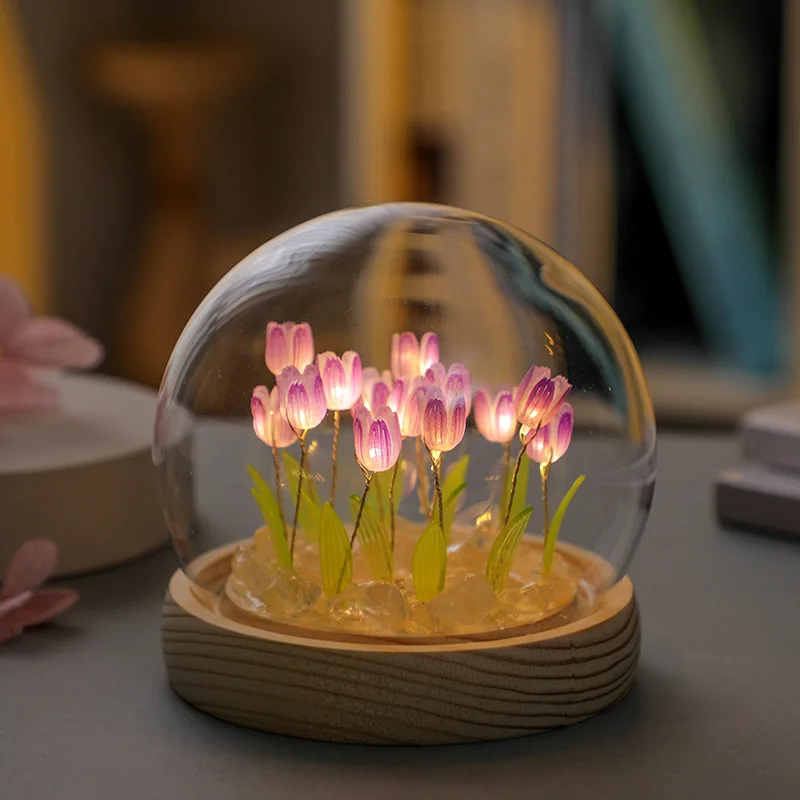 Luz nocturna de tulipán para mesita de noche hecha a mano, lámpara de mesa de flor de tulipán, 10/20 piezas, funciona con pilas