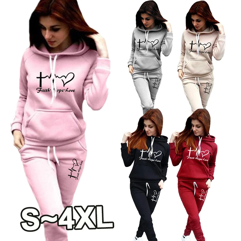 

Women's printed high neck hoodie+sports pants two-piece set Women's sports set Hooded jogging set Baseball suit Sports set