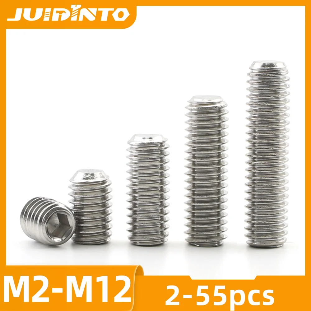 

JUIDINTO 2-55pcs Hex Socket Set Screw Flat Point Stainless Steel Grub Screw M2 M2.5 M3 M4 M5 M6 M8 Headless Screw