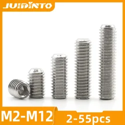 JUIDINTO 2-55pcs Hex Socket Set Screw Flat Point Stainless Steel Grub Screw M2 M2.5 M3 M4 M5 M6 M8 Headless Screw