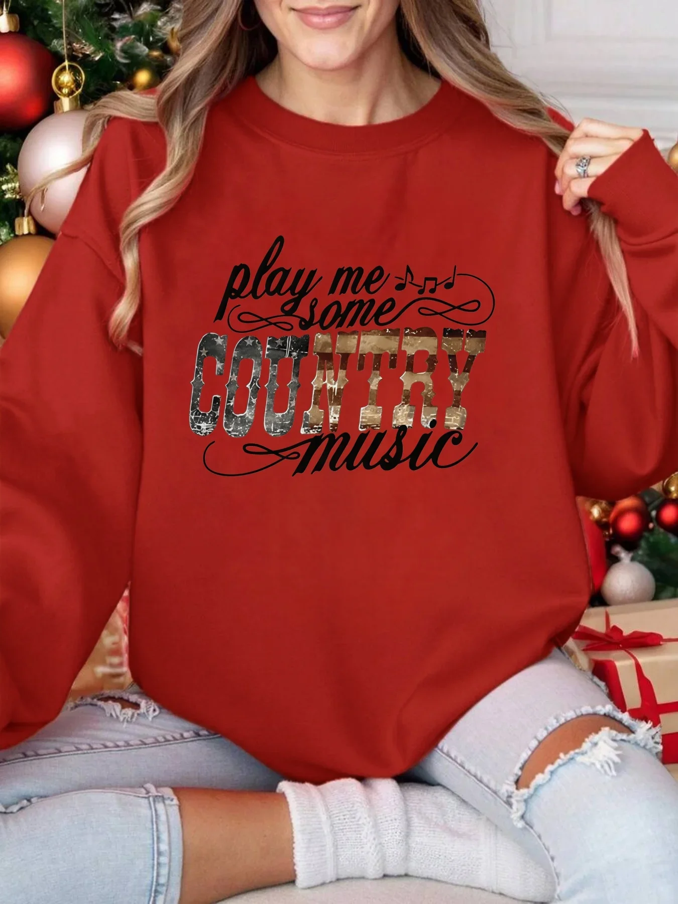 أزياء الخريف والشتاء المطبوعة بأحرف، سترة نسائية عصرية برقبة دائرية #1