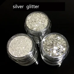 10g/Jar Mix-0.1MM~1MM Silver Glitter Nail Powder Finest Shining UV Gel Nail Polish Glitter Sequins@SOFE'S *2