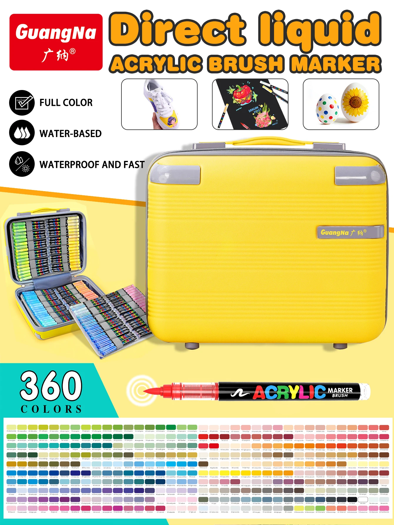 GuangNa 8101 360Colors Direct Liquid Acrylic Marker Pens Set with Replacement Tips Student DIY Graffiti Drawing Painting Pen