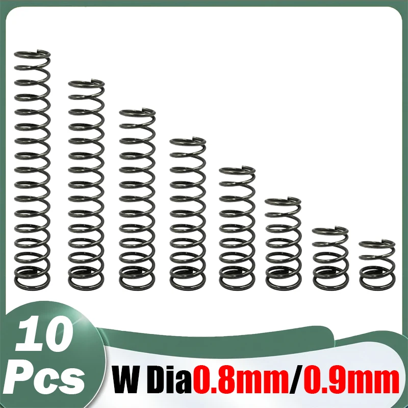 10Pcs/Lot 0.8mm/0.9mm Length 10mm/15mm/20mm/25mm To 50mm Micro Small Compression Spring OD 5/6/7/8/9/10/11/12/13/14/15/16mm