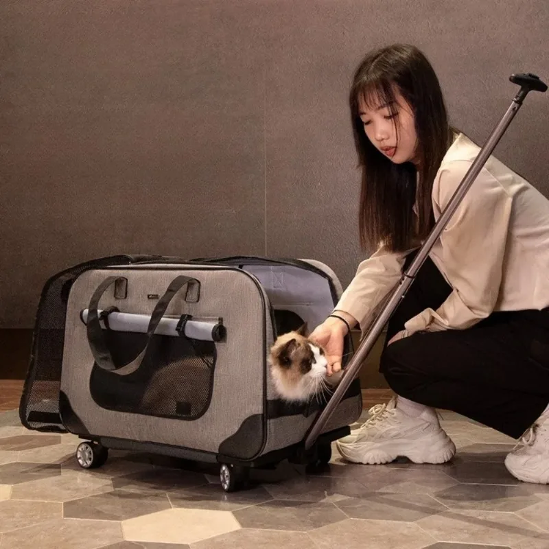 

Silent Pet Trolley Windproof Cat Bag Breathable Cat Carriers Foldable Adjustable Conveyors and Travel Products