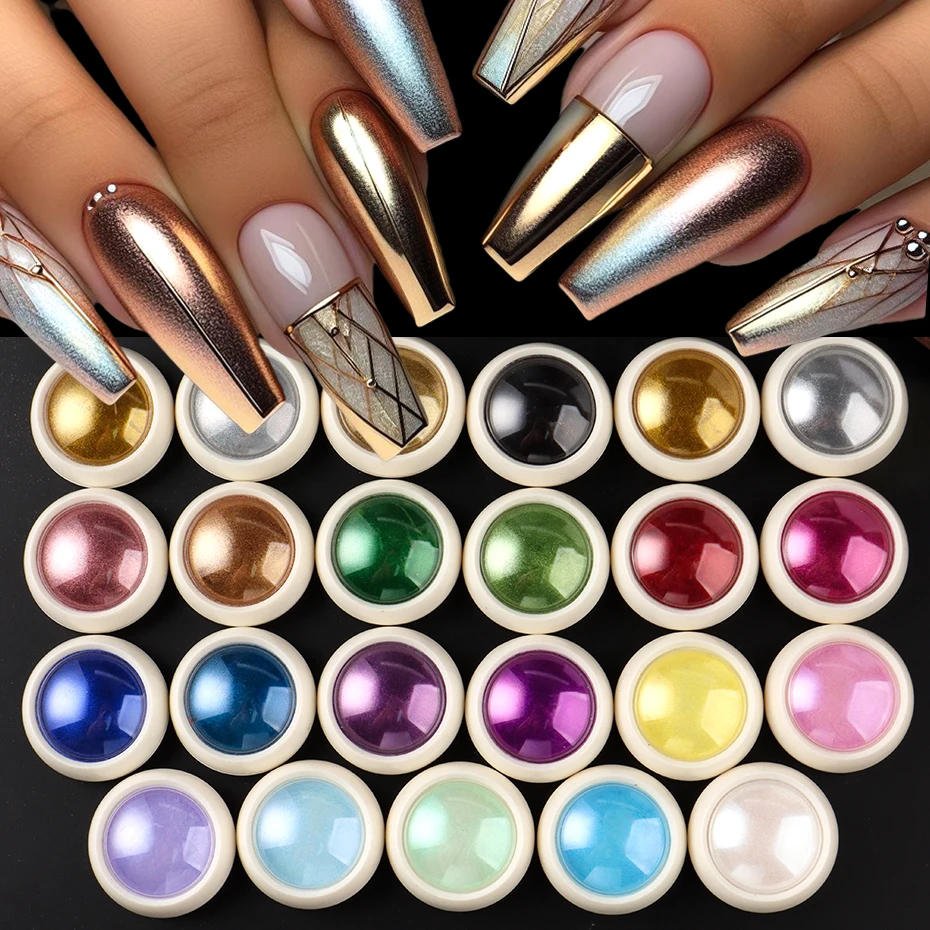 23 قطعة كروم مرآة مسمار مسحوق الصباغ المجسم الفضة الذهب مسمار الفن بريق قزحي الألوان لامع Y2K فرك الغبار الديكور