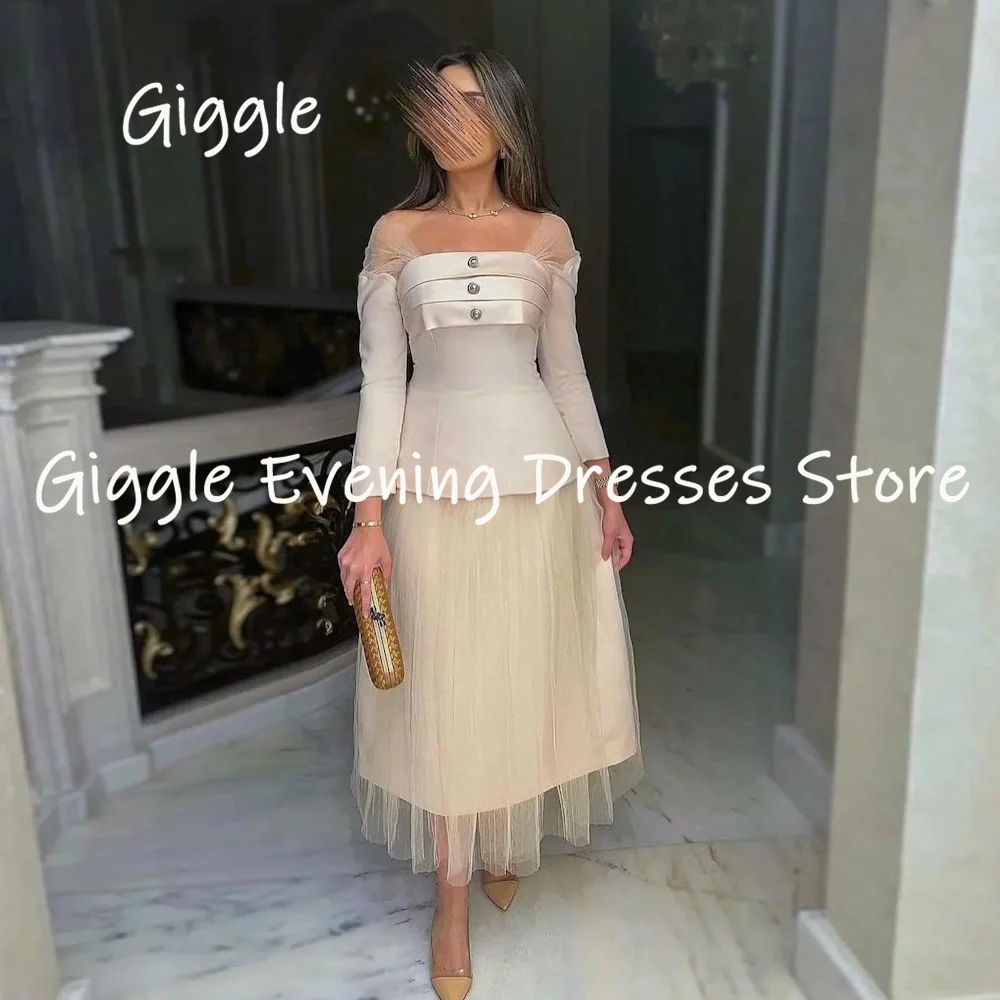 Giggle A-line Luxury Chiffon One-shoulder Ruffle Popular Formal Prom Gown Tea Length Evening Party Dresses for Women 2024