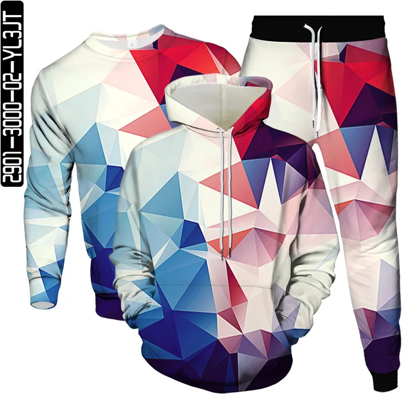 

Men Fashion 3D Print Suit Colorful Cube Lattice 3Pcs Set Clothes Hoodie Sweatshirt Jogging Pants Male Large Size S-6XL Tracksuit