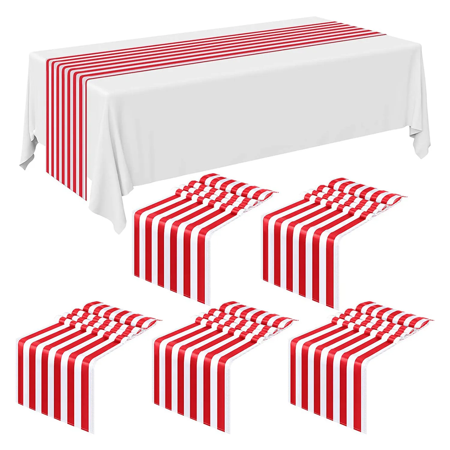 

6 Pieces Striped Table Runner Wedding Polyester Table Decor Red White Striped Design Tablecloth Decor 12 x 108 Inch