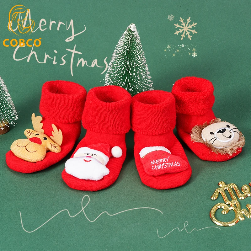 

3 Pairs Winter Warm Toddler Floor Socks Non-slip Christmas Socks Cartoon Decoration Holiday Atmosphere Newborn Baby Socks