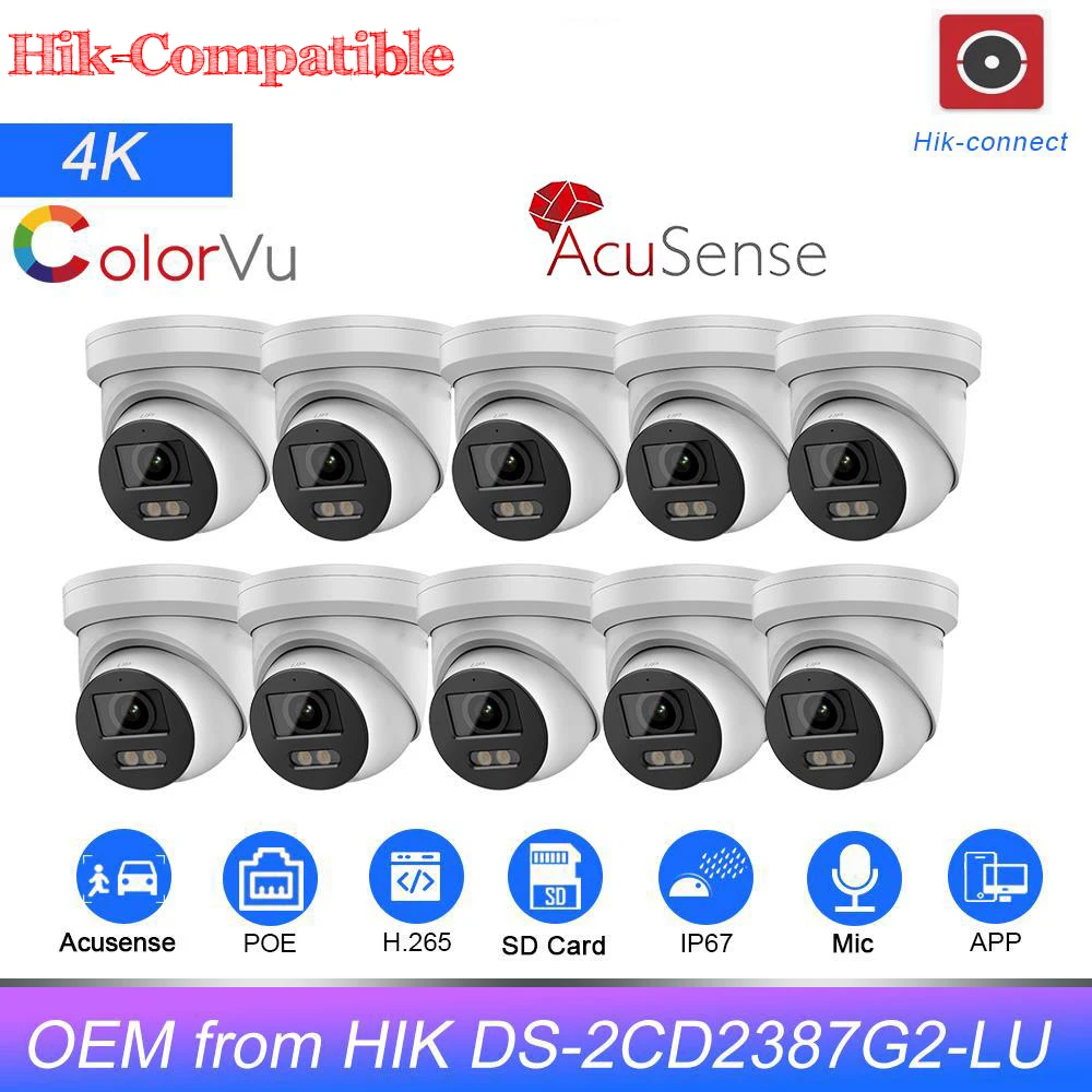 

8MP ColorVu Camera OEM HIK AcuSense Built-in Mic SD Card Slot Security Protection Surveillance Camera replace DS-2CD2387G2-LU