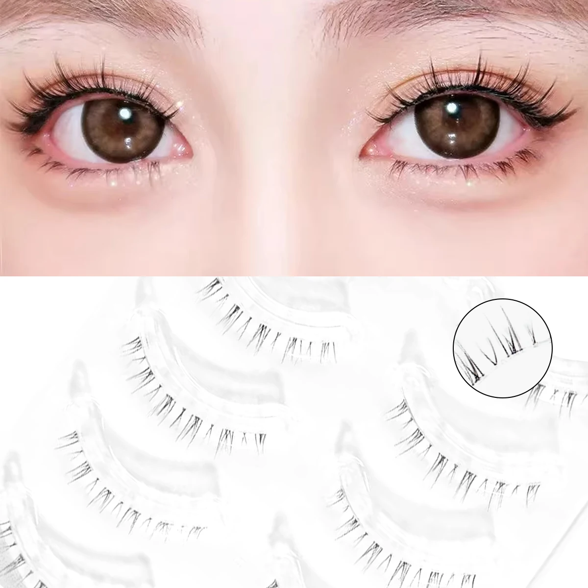 5 paar W33 wimpers volledige stripwimpers C krul transparante band fishtail wimpers manga wimpers gemakkelijk voor beginners natuurlijk