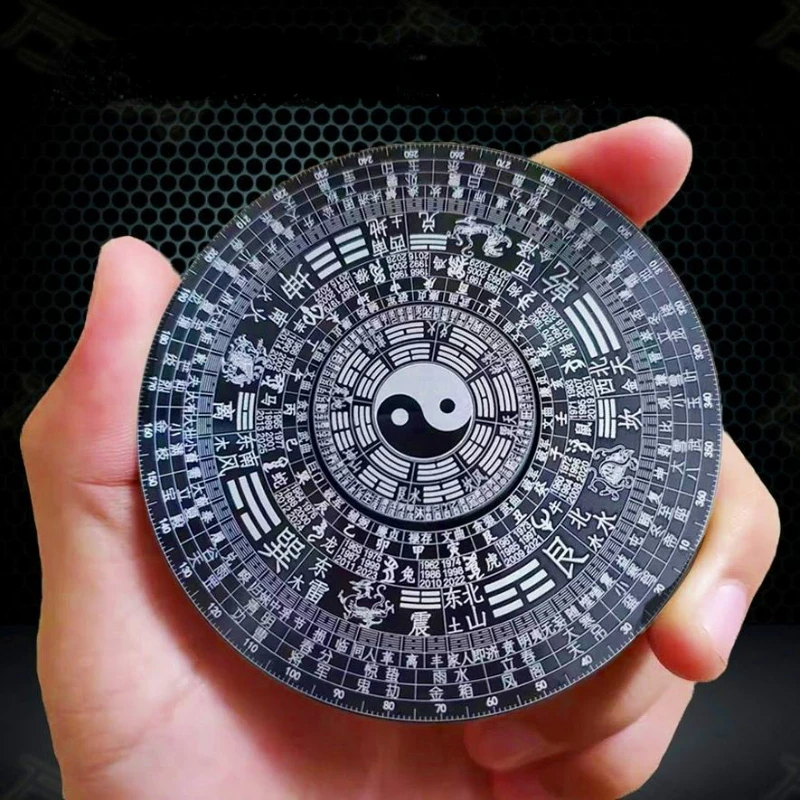 Chinese Style Taiji Bagua Metal Decor Desktop Ornament 64 Hexagrams Feng Shui Compass Display Piece Home Office Decoration