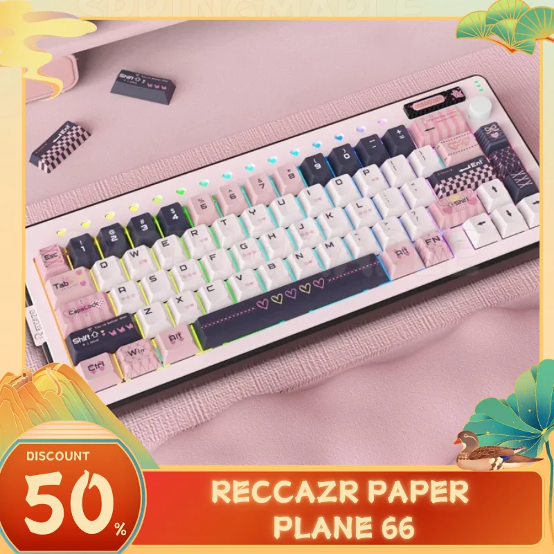 Reccazr Paper Plane 66 Mechanical Keyboard Tri-Mode Wireless Gaming Aluminum Keyboard Hot Swap Gasket Custom Gamer Accessories