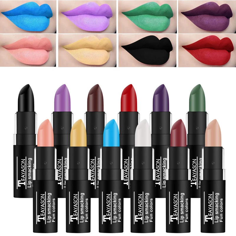 TEAYASON Lipsticks Matte 12 Colors Long Lasting Lip Waterproof Stain Non-stick Cup Sexy Red Black Lipstick Pigment Lip Cosmetics
